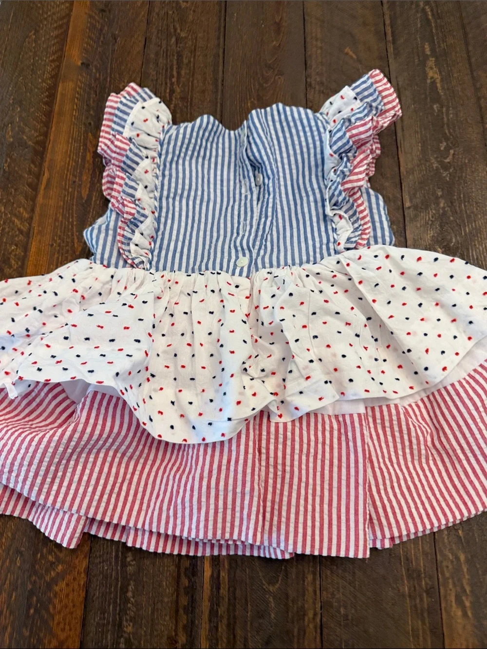 Southern Darlin Smocks American Flag Seersucker Swiss Dot Patriotic Dress 4T Was